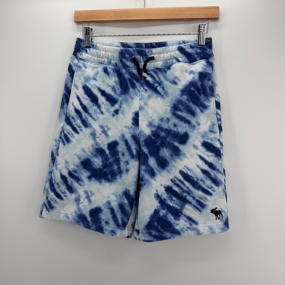 Abercrombie Kids Fleece Shorts 11/12 Blue Tie Dye Skater Casual Drawstring Logo